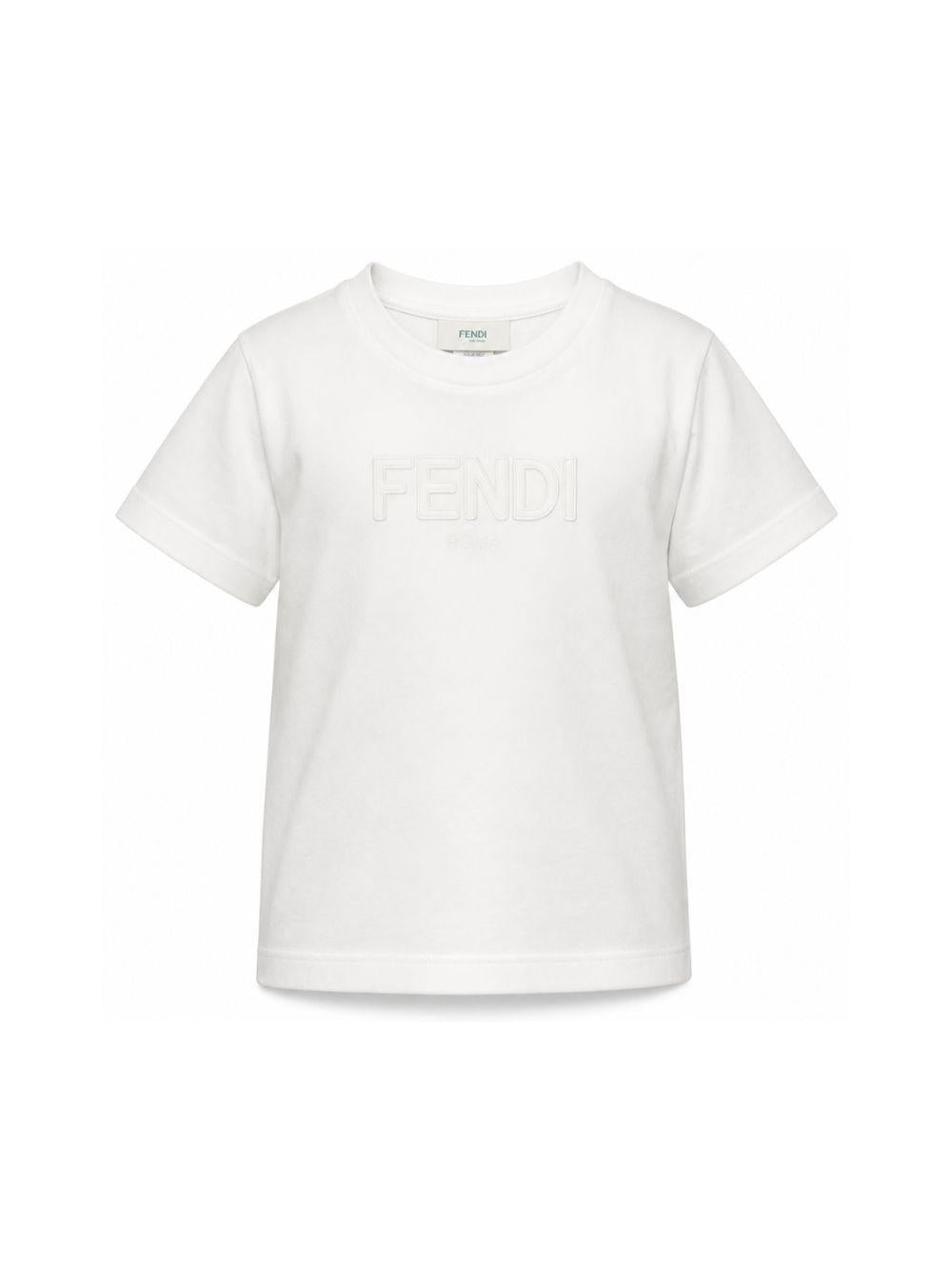 T-shirt per bambini Fendi Kids bianca con logo sul davanti JUI174 7AJ F0TU9 FENDI KIDS
