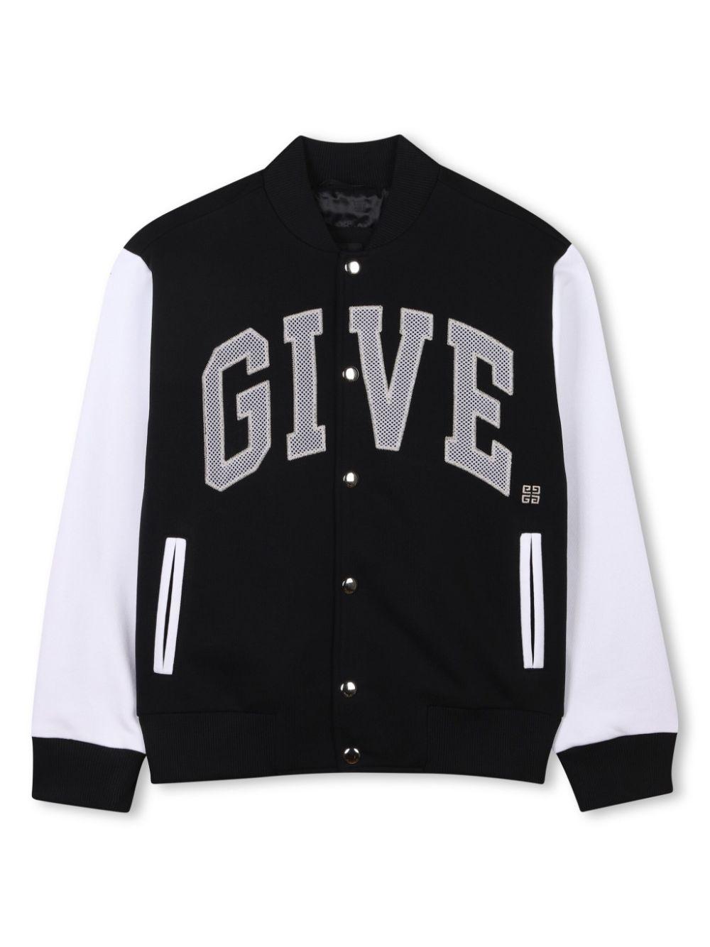Bomber per bambino Givenchy Kids nero con applicazione frontale con logo H30702 09B GIVENCHY KIDS