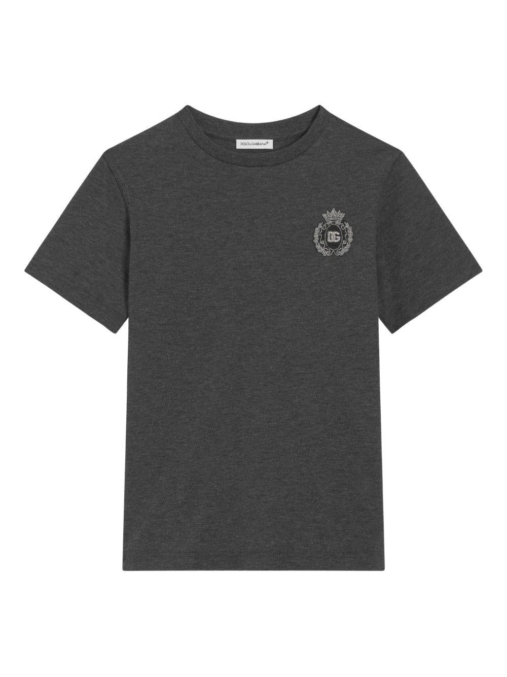 T-shirt per bambino Dolce & Gabbana Kids grigio con applicazione logo L4JTHU G7PKP S8292 DOLCE & GABBANA KIDS
