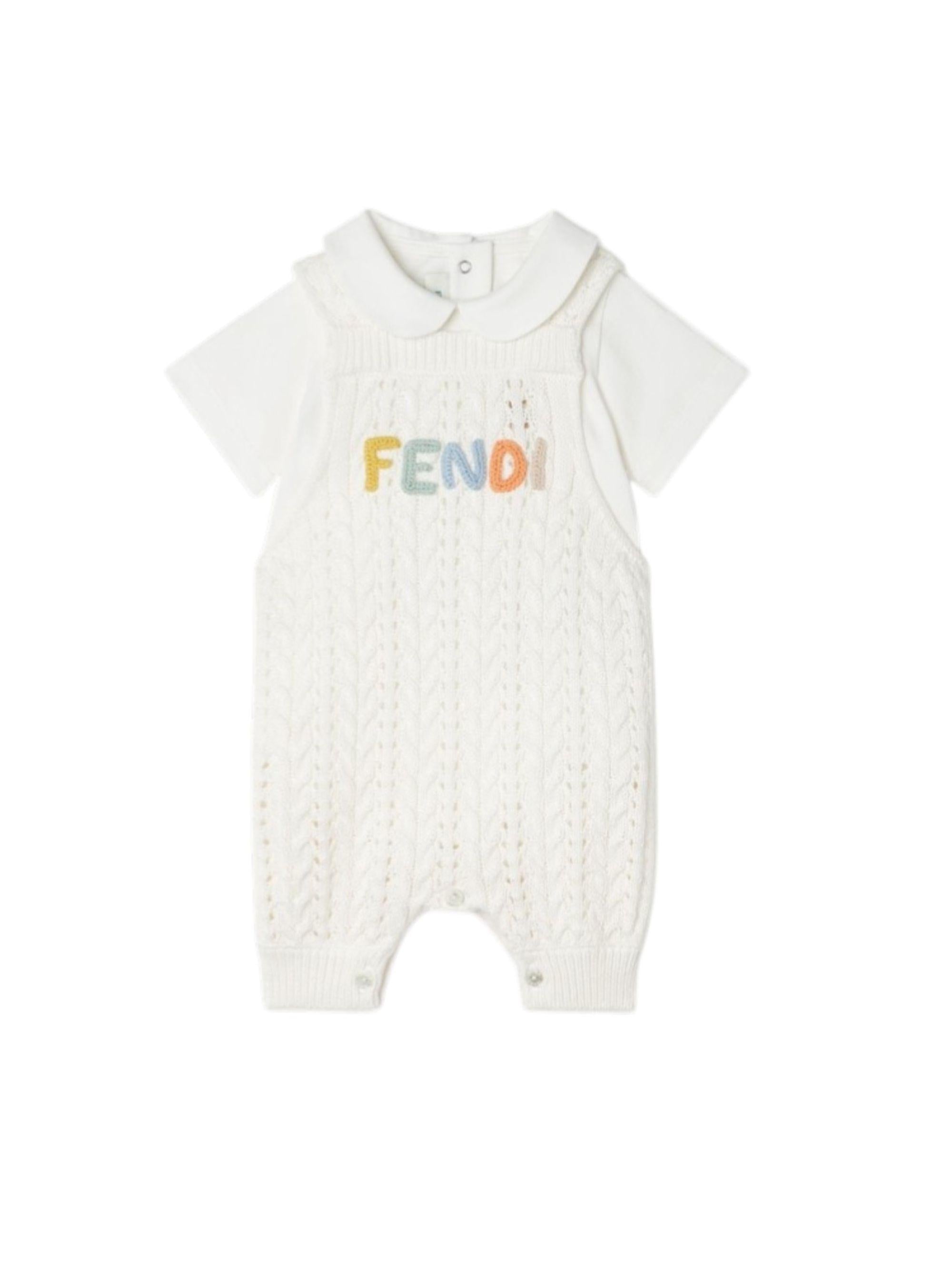 Tutina per neonati Fendi Kids bianca con logo arcobaleno ricamato BUG220 AVWW F0TU9 FENDI KIDS