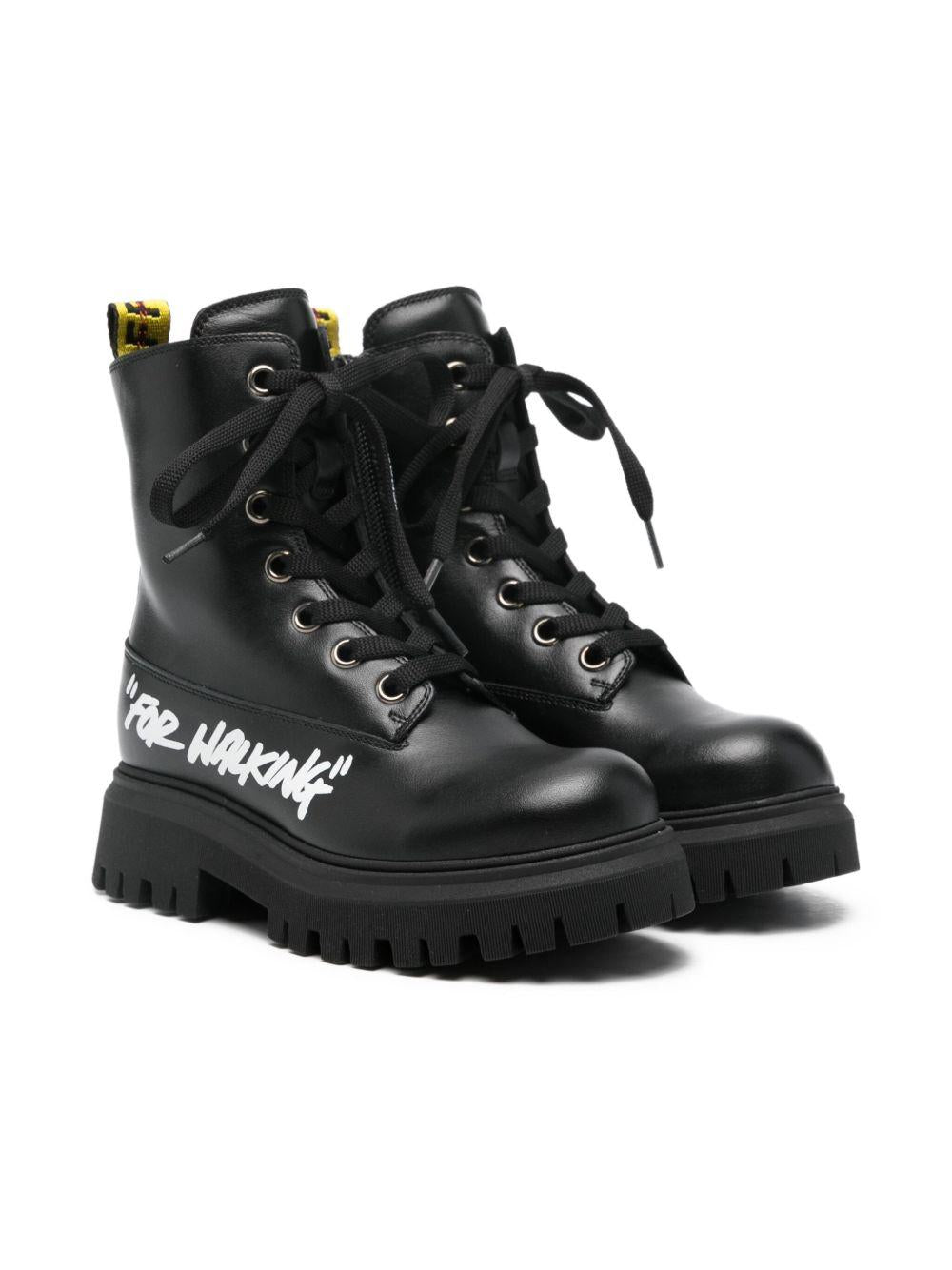 Stivali per bambina Off-White Kids neri con linguetta con logo OGID002F25LEA001 1001 OFF WHITE KIDS