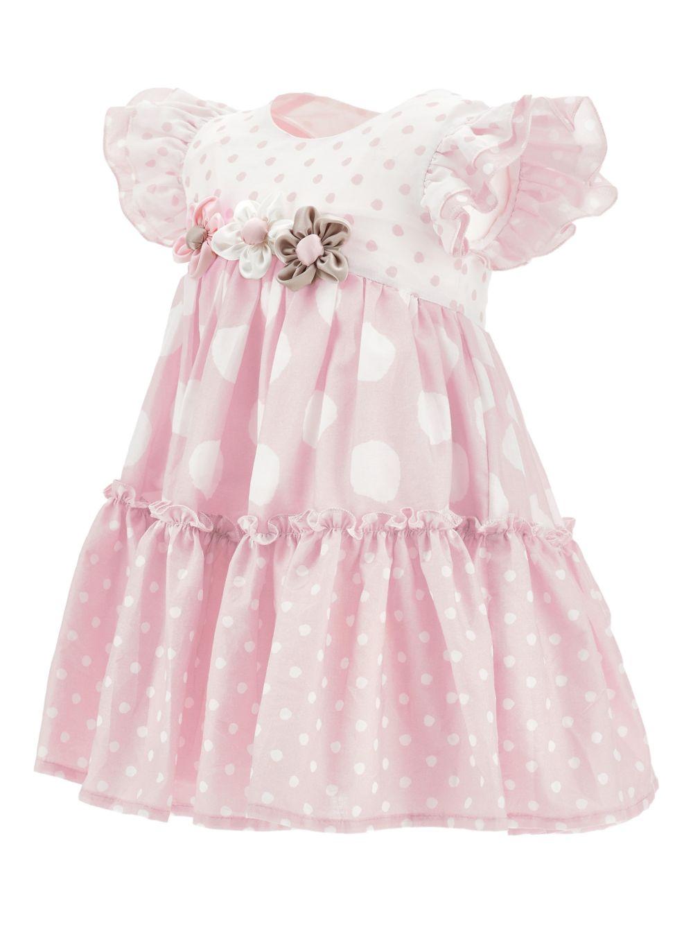 Abito per neonata Monnalisa rosa con stampa a pois 31G908 7662 9001 MONNALISA