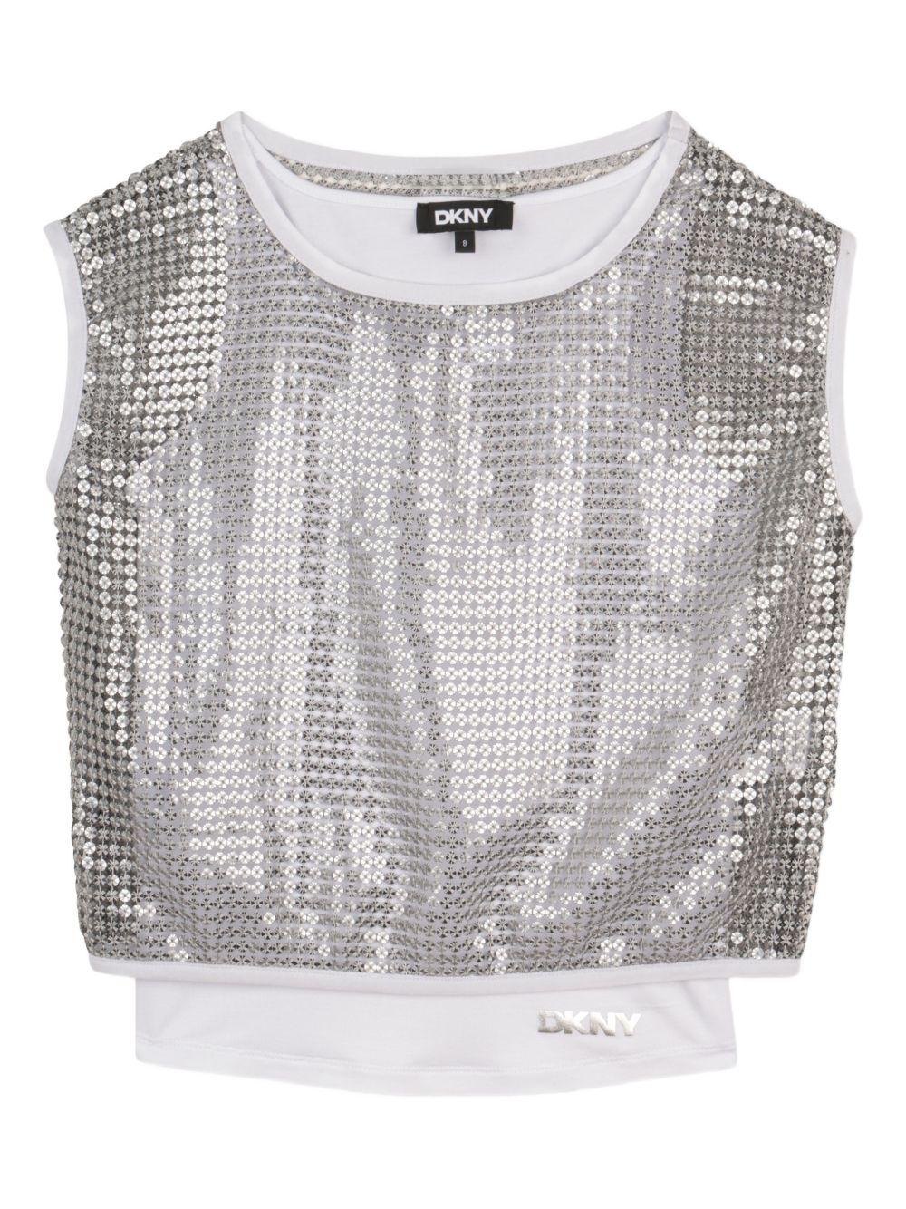 Top per bambina DKNY Kids argentato con paillettes D62618 016 DKNY KIDS