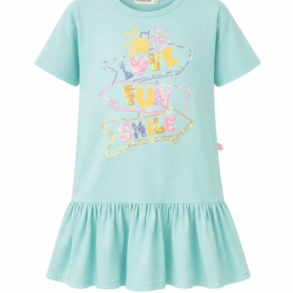Abito per bambina Billieblush azzurro con stampa grafica sul davanti U21834 76G BILLIEBLUSH KIDS