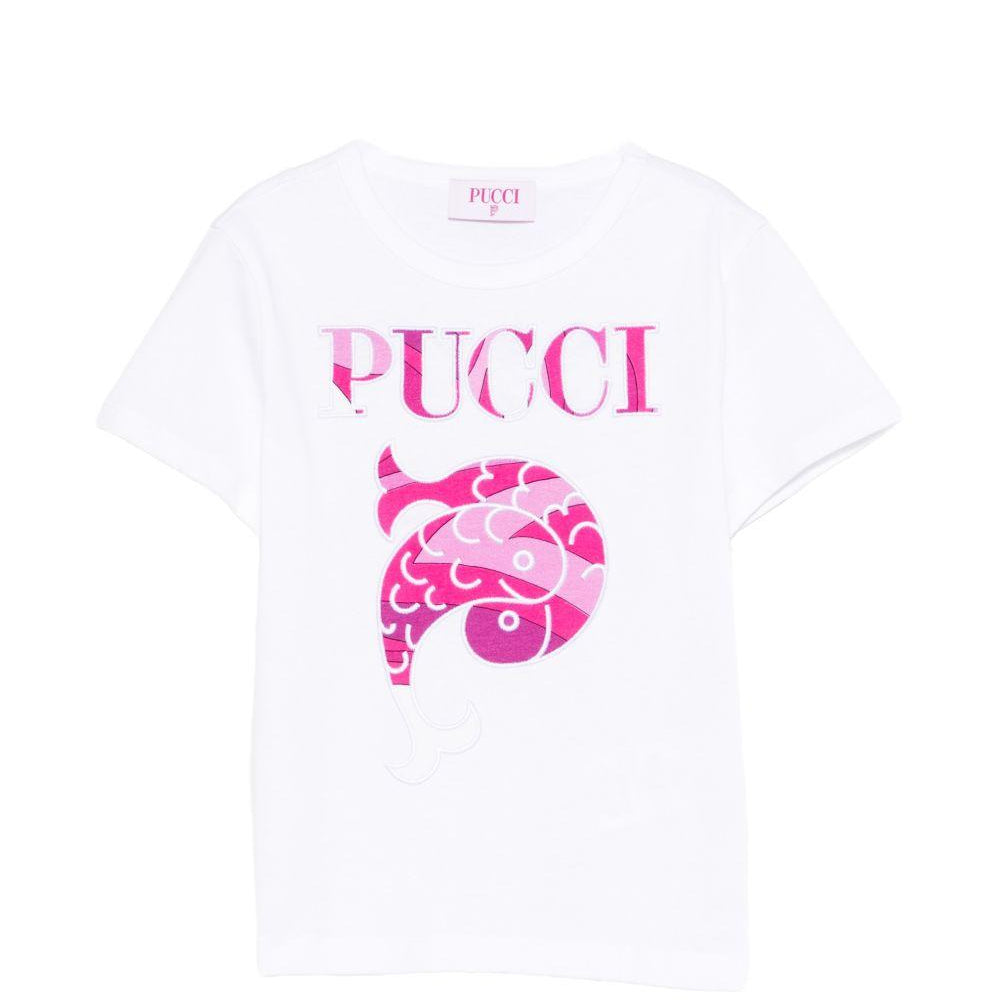 T-shirt per bambina Emilio Pucci Junior bianca con stampa grafica PY8A01 Z3672 100FU EMILIO PUCCI KIDS