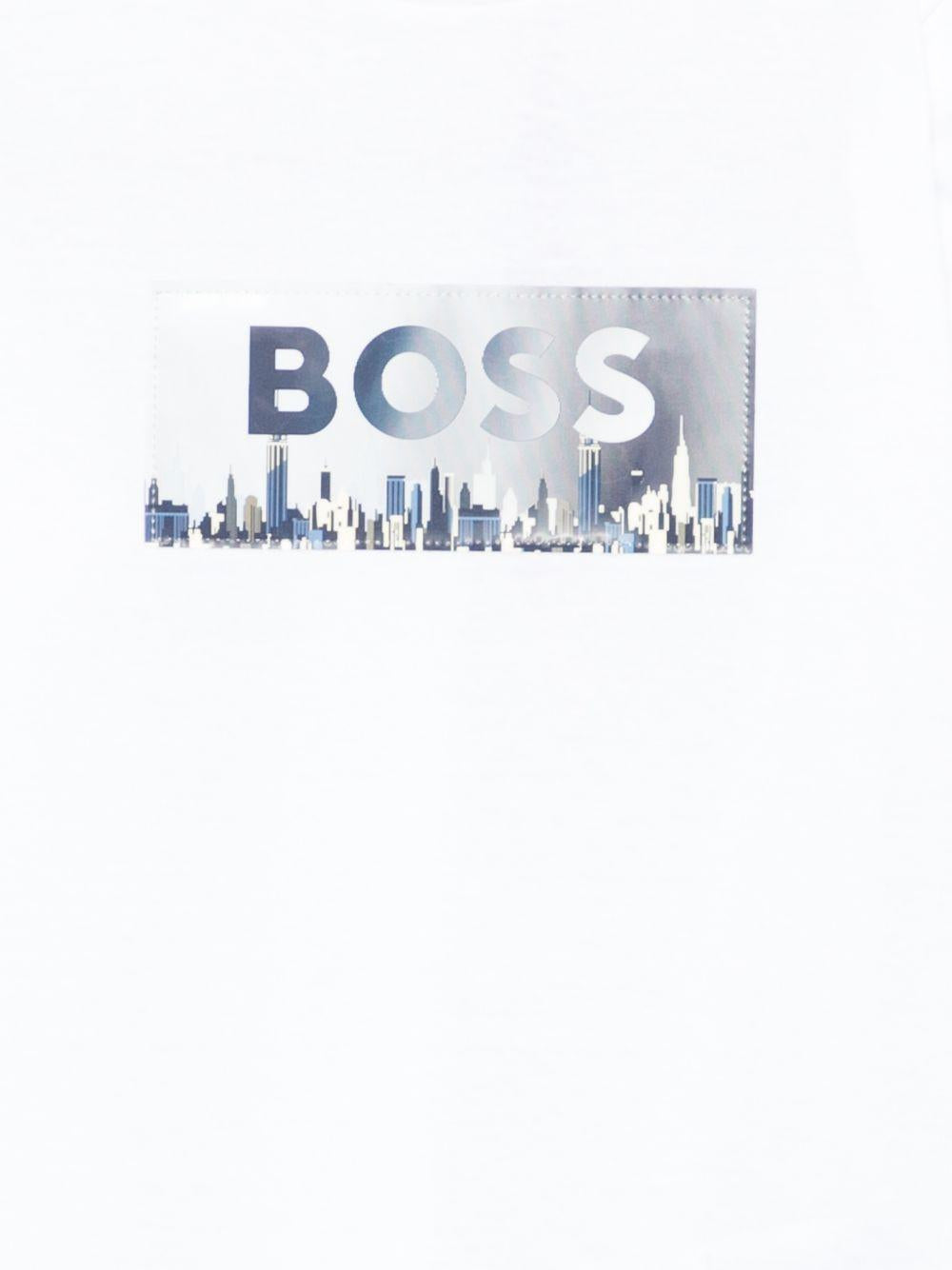 T-shirt per bambino Boss Kidswear bianco con logo sul davanti J52989 10P BOSS KIDS