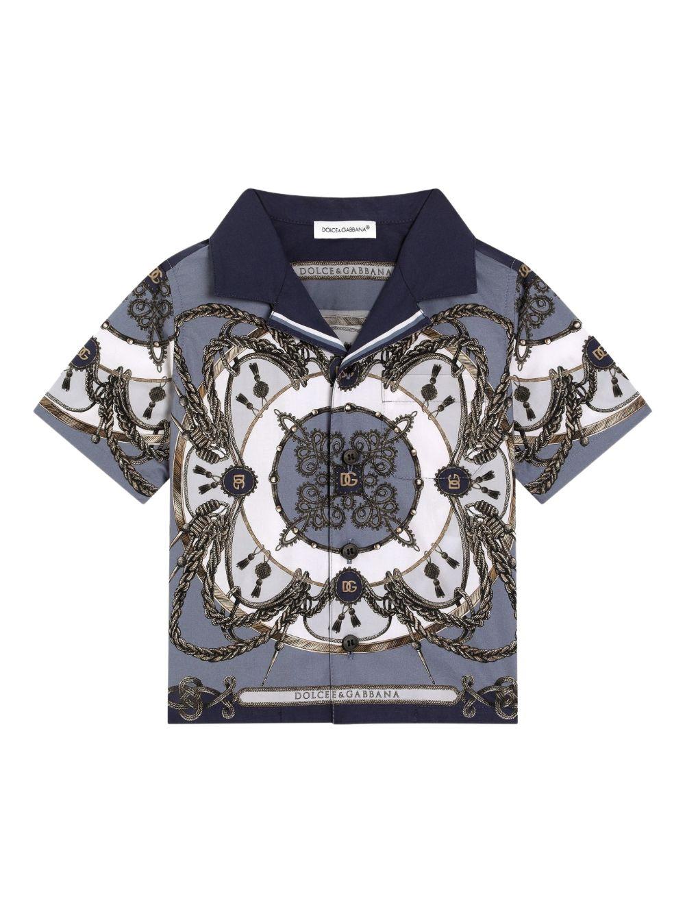 Camicia per neonato Dolce & Gabbana blu con stampa grafica all-over L14S82 FI5NQ HT5XB DOLCE & GABBANA KIDS