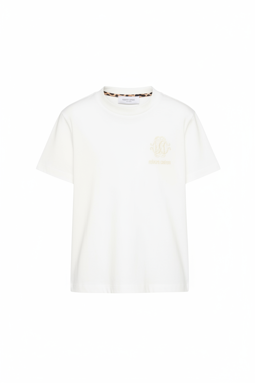 T-shirt per bambino Roberto Cavalli Kids bianca con logo sul petto CBP26090TS WHITE ROBERTO CAVALLI KIDS