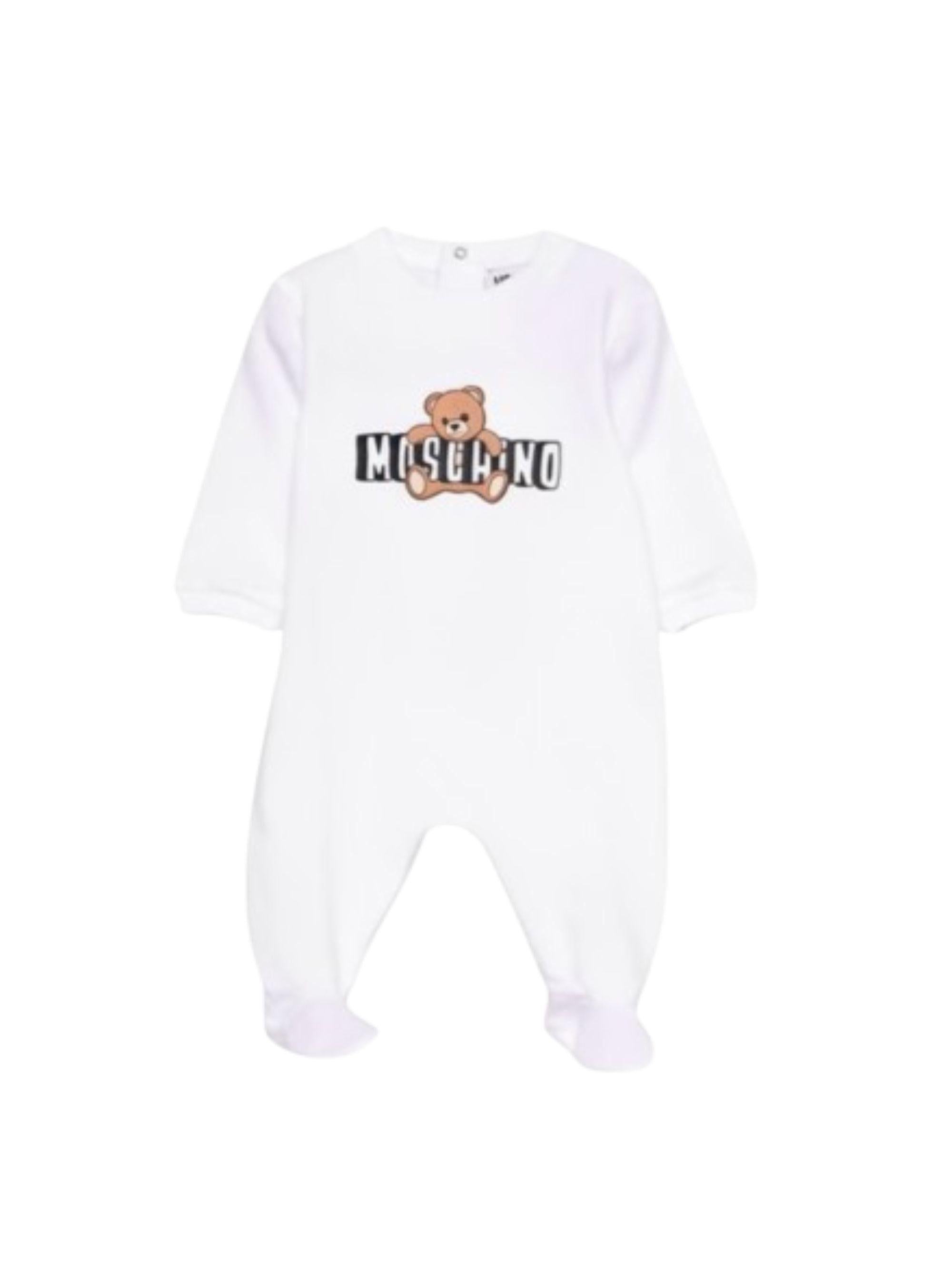 Tutina per neonato Moschino Kids bianco con stampa grafica orsetto MUT04PLCA19 10101 MOSCHINO KIDS