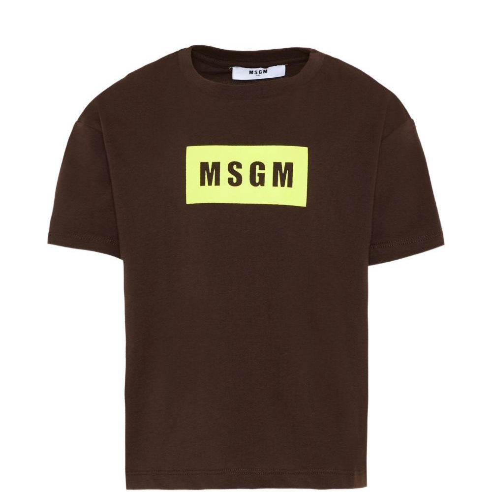 T-shirt per bambino MSGM Kids marrone con stampa logo S6MSJUTH005 943 MSGM KIDS