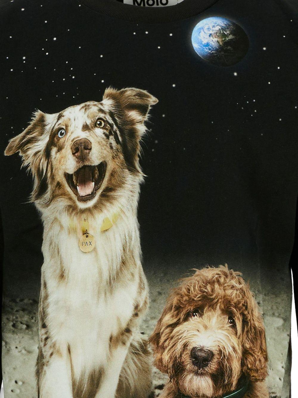 T-shirt per bambino Molo nera con stampa con due cagnolini 1W25A403 9614 MOLO