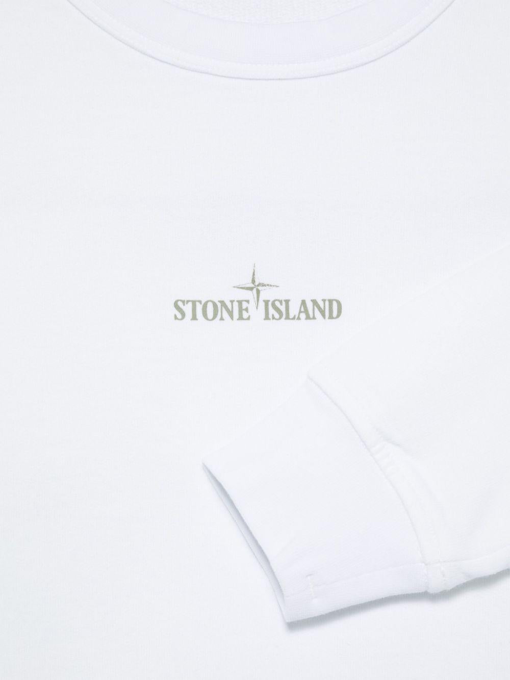 Felpa per bambino Stone Island Junior bianco girocollo con stampa con logo K1S166100018S0131 V0001 STONE ISLAND JUNIOR