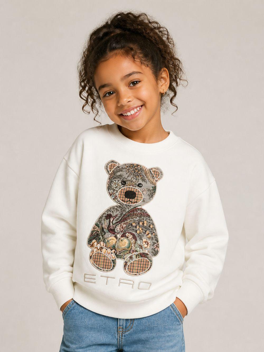 Felpa per bambino Etro Kids bianca con ricamo orsetto sul davanti GZ4P10 Z3183 102 ETRO KIDS