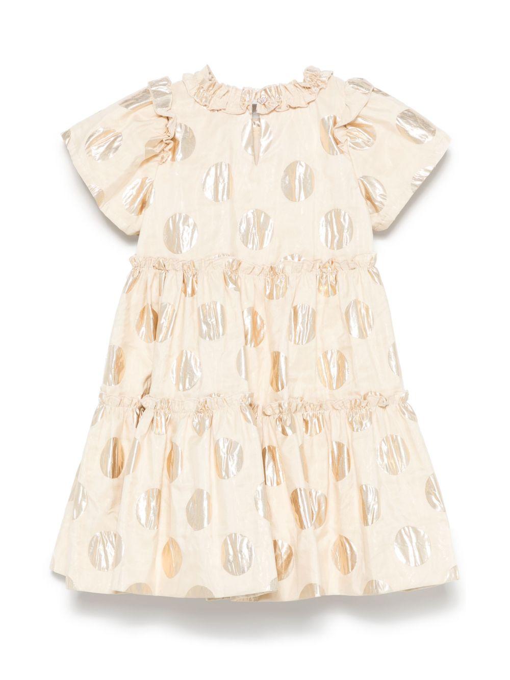 Abito a pois per bambina Monnalisa oro con gonna a balze 71E950RM 5308 0070 MONNALISA