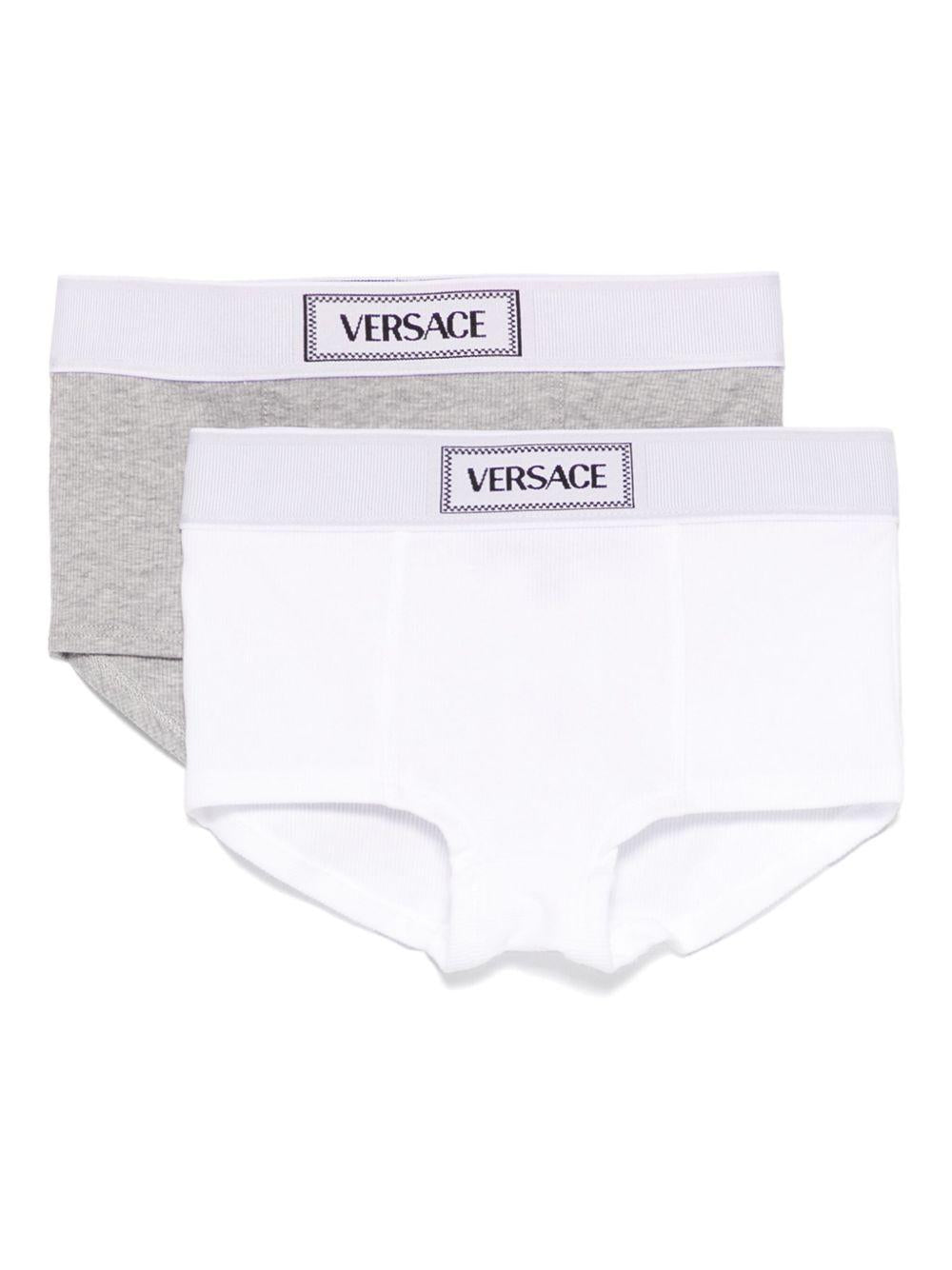 Set di 2 boxer per bambino Versace Kids bianco e grigio con banda logo 10187821A13344 2W240 VERSACE KIDS