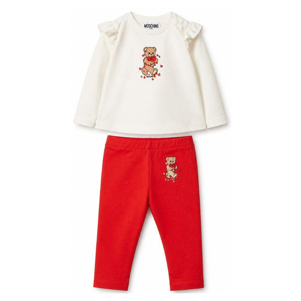 Completo t-shirt e pantaloni per neonata Moschino Kids bianco e rosso con motivo Teddy Bear MCK01XLBA11 83979 MOSCHINO KIDS