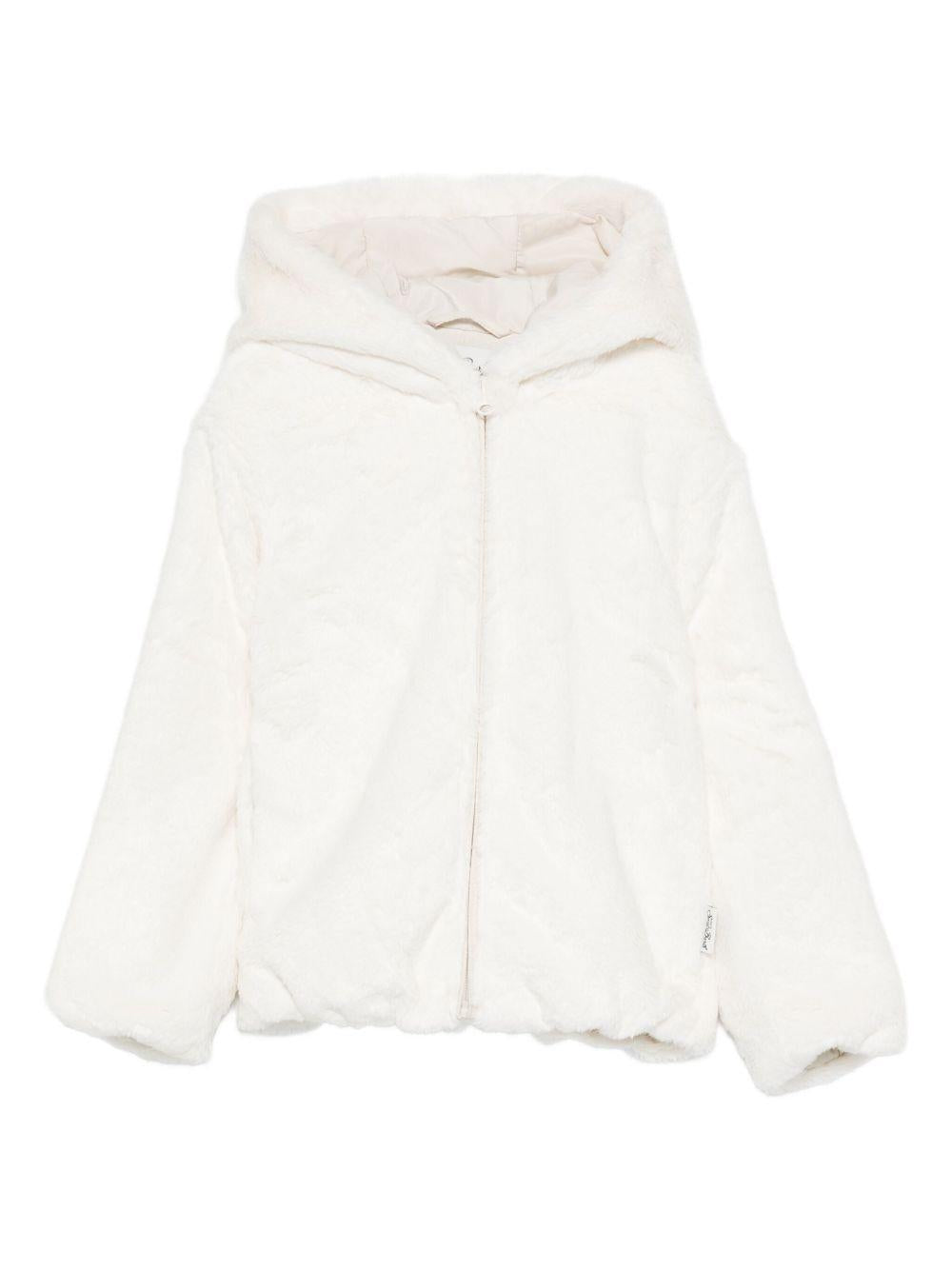 Giubbino per bambina MC2 Saint Barth Kids bianco con applicazione orecchie da orso HYSO002 00355I MC2 ST. BARTH KIDS