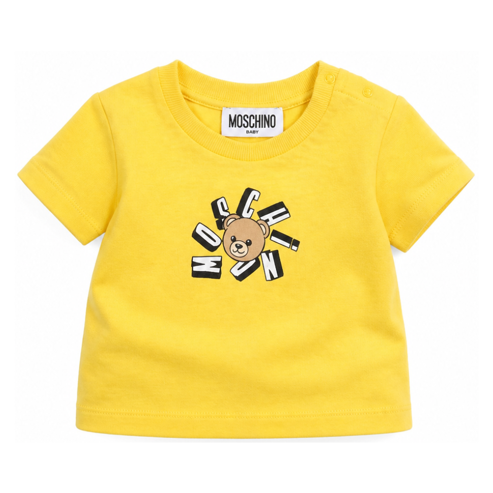 T-shirt per neonati Moschino Kids gialla con logo sul davanti MXM047LAA02 50577 MOSCHINO KIDS