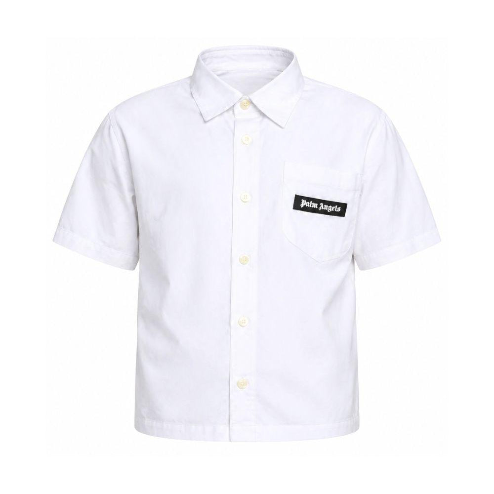 Camicia per bambino Palm Angels Kids bianca con applicazione logo sul davanti PBGG003S26FAB001 002 PALM ANGELS KIDS