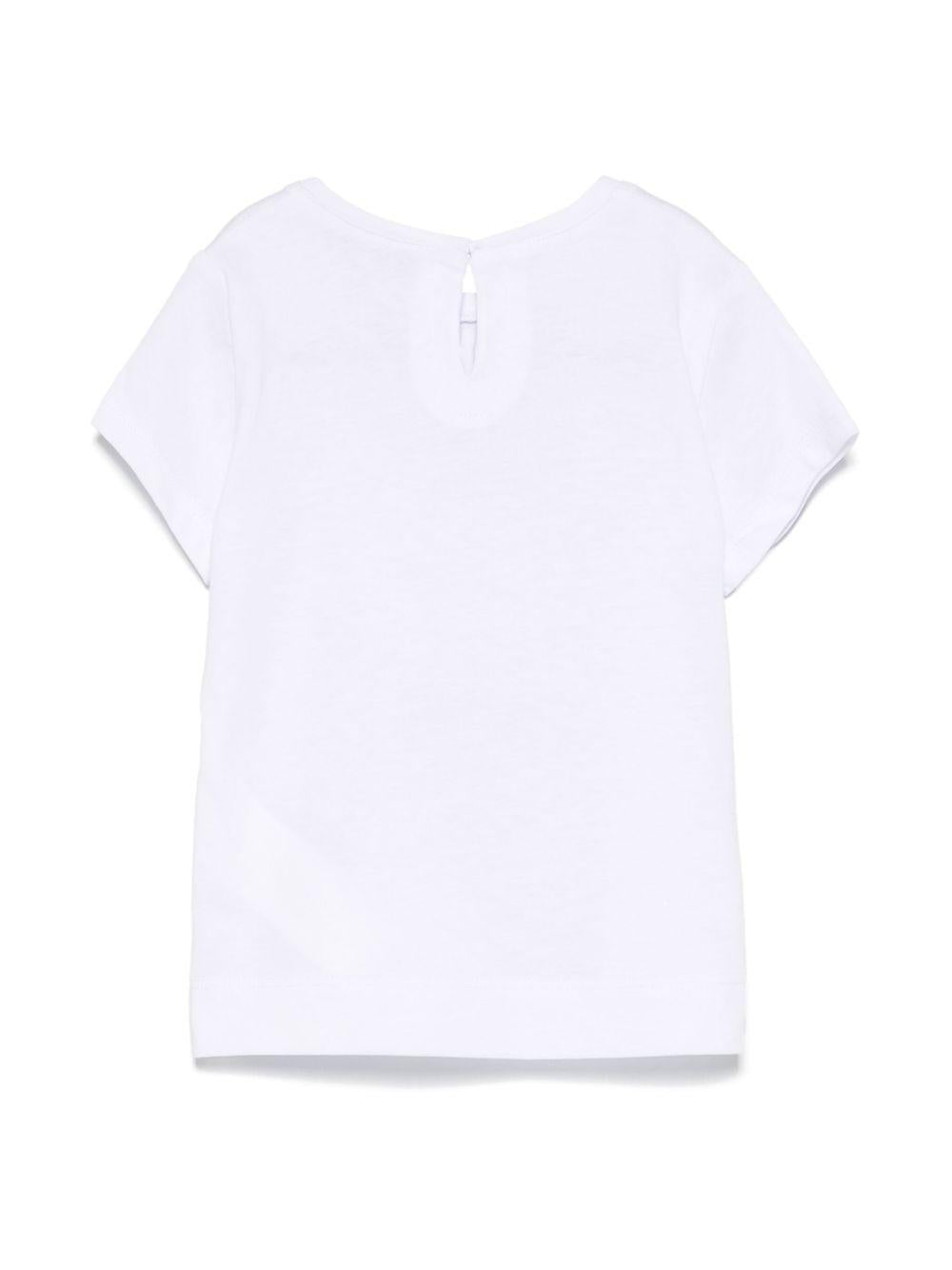 T-shirt per neonata Monnalisa bianco con stampa e decorazione con strass 39E608 5011 0099 MONNALISA KIDS