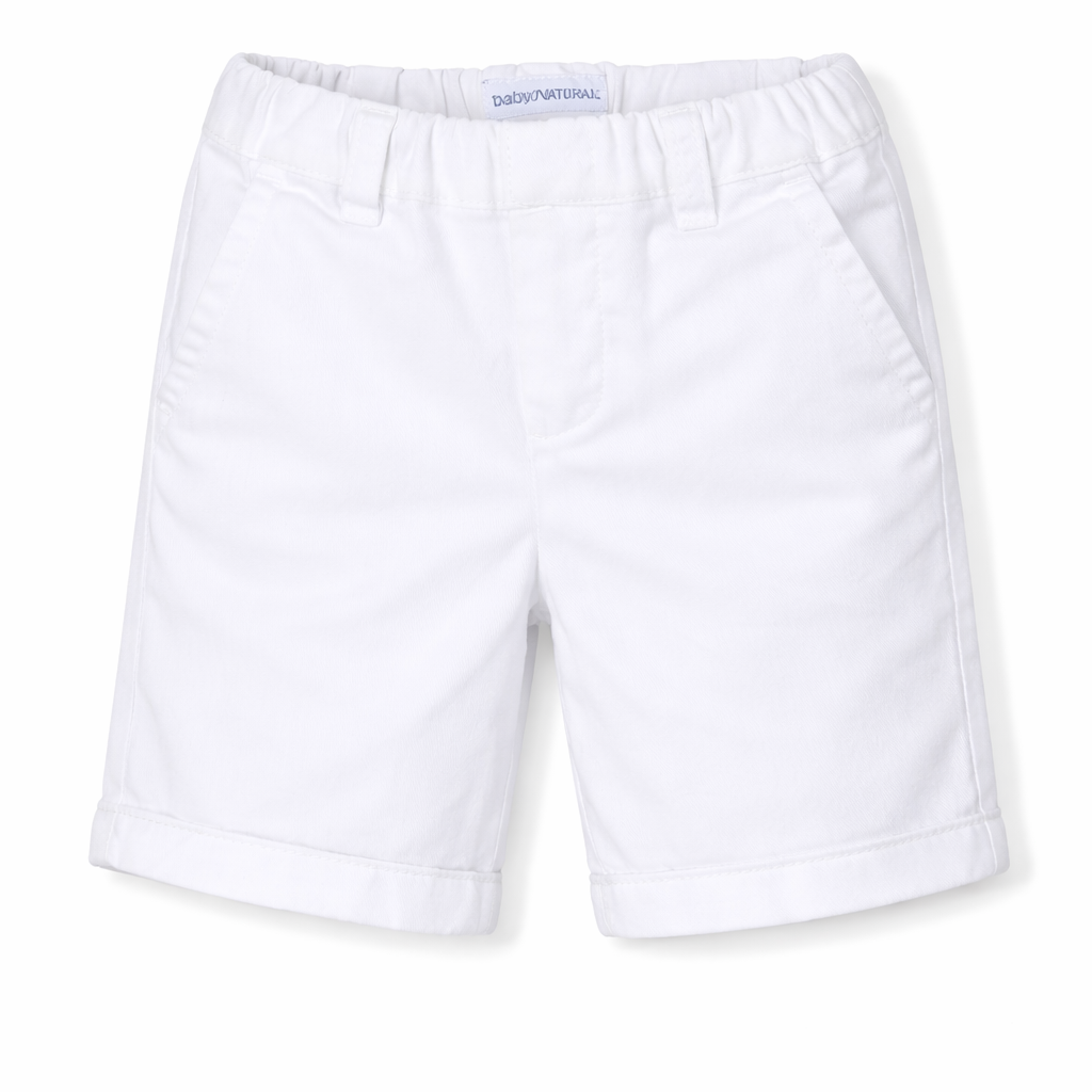 Shorts per neonato Emporio Armani Kids bianchi con placca con logo 8NHS60 4N6YZ 0100 EMPORIO ARMANI KIDS