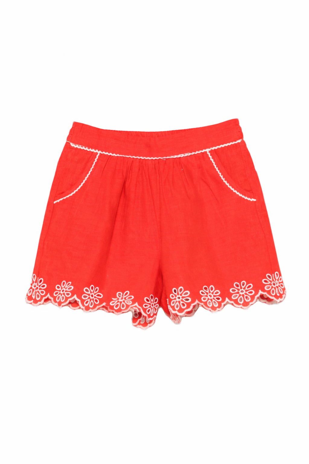 Shorts per bambina Stella McCartney Kids rossi con dettagli floreali TY6E89 Z0138 426 STELLA McCARTNEY KIDS