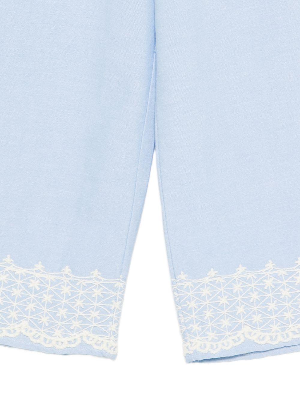 Pantaloni Florelia per bambina Louise Misha azzurri con dettagli ricamati GRI-S26-P0060 BLUE LOUISE MISHA KIDS