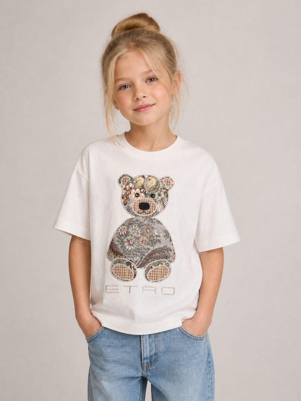 T-shirt per bambini Etro Kids bianca con ricamo orso sul davanti GZ8P31 Z3672 102 ETRO KIDS