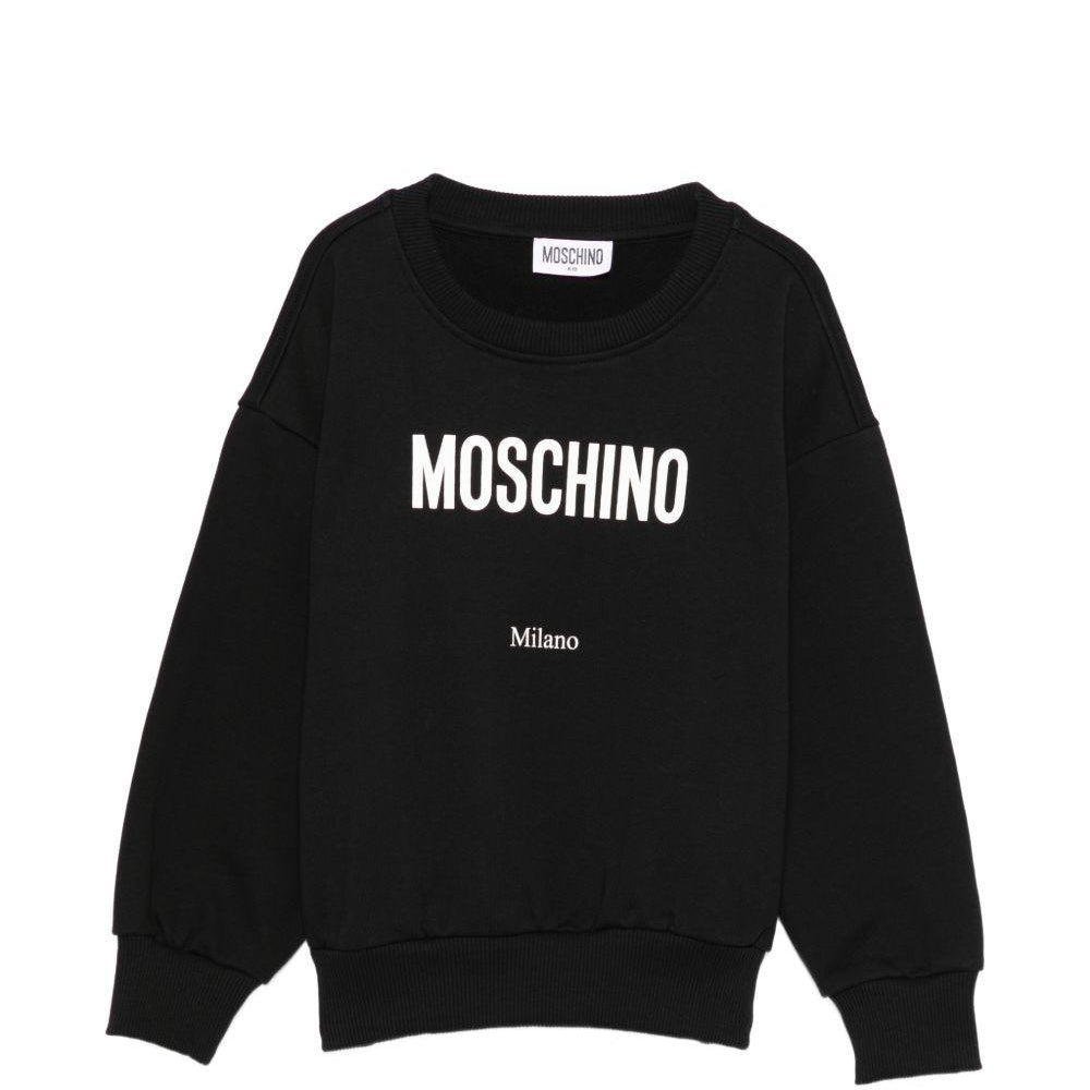 Felpa per bambino Moschino Kids nera con stampa logo HUF09NLCA32 60100 MOSCHINO KIDS