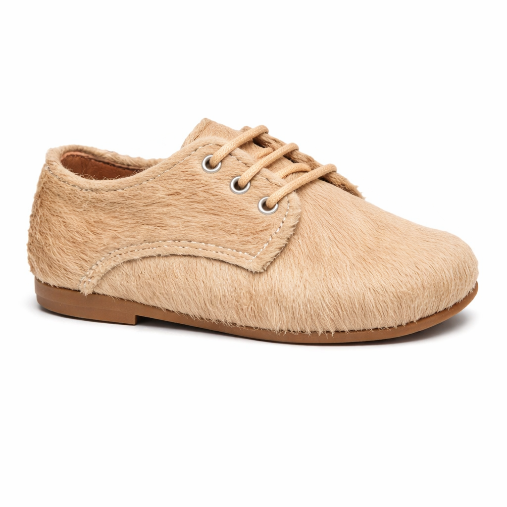 Scarpe primi passi per neonato Eli1957 beige in pelliccia con lacci 14027AK CAMEL Eli Kids