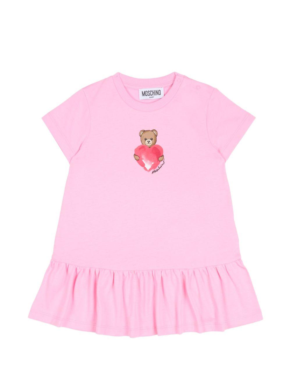 Abito per neonata Moschino Kids rosa con stampa Teddy Bear MDV0DJLAA02 51473 MOSCHINO KIDS