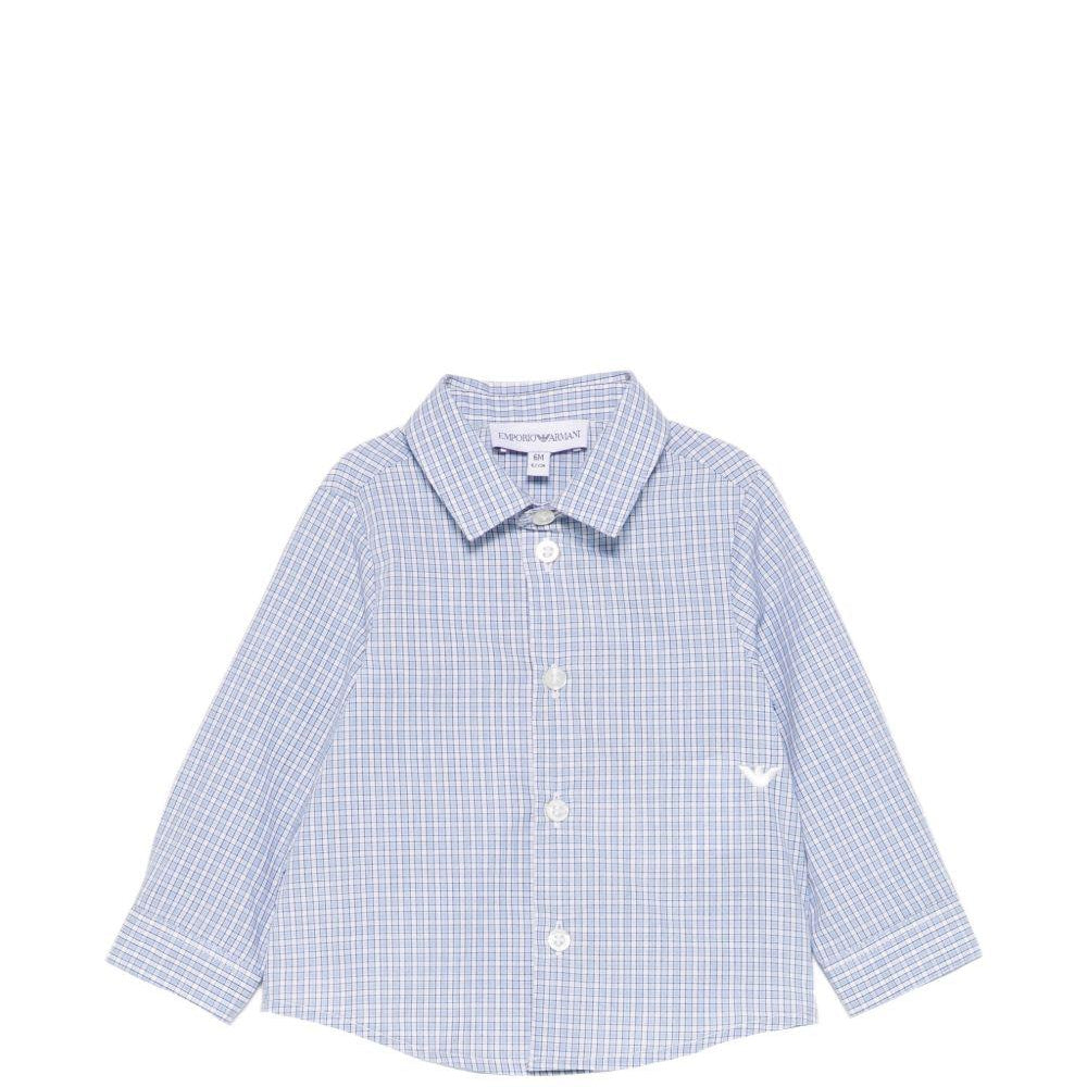 Camicia per neonato Emporio Armani Kids blu con logo aquila sul davanti EB001165 AF20973 F9013 EMPORIO ARMANI KIDS