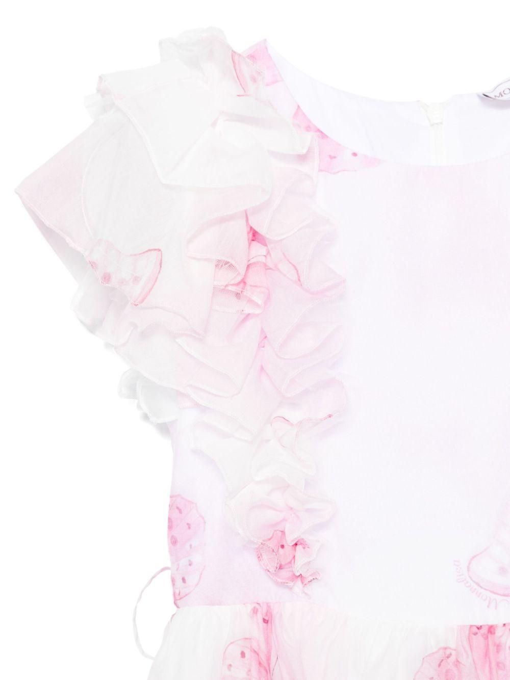 Abito per bambina Monnalisa bianco con stampa farfalla con dettagli con ruches 71E911 5621 0190 MONNALISA