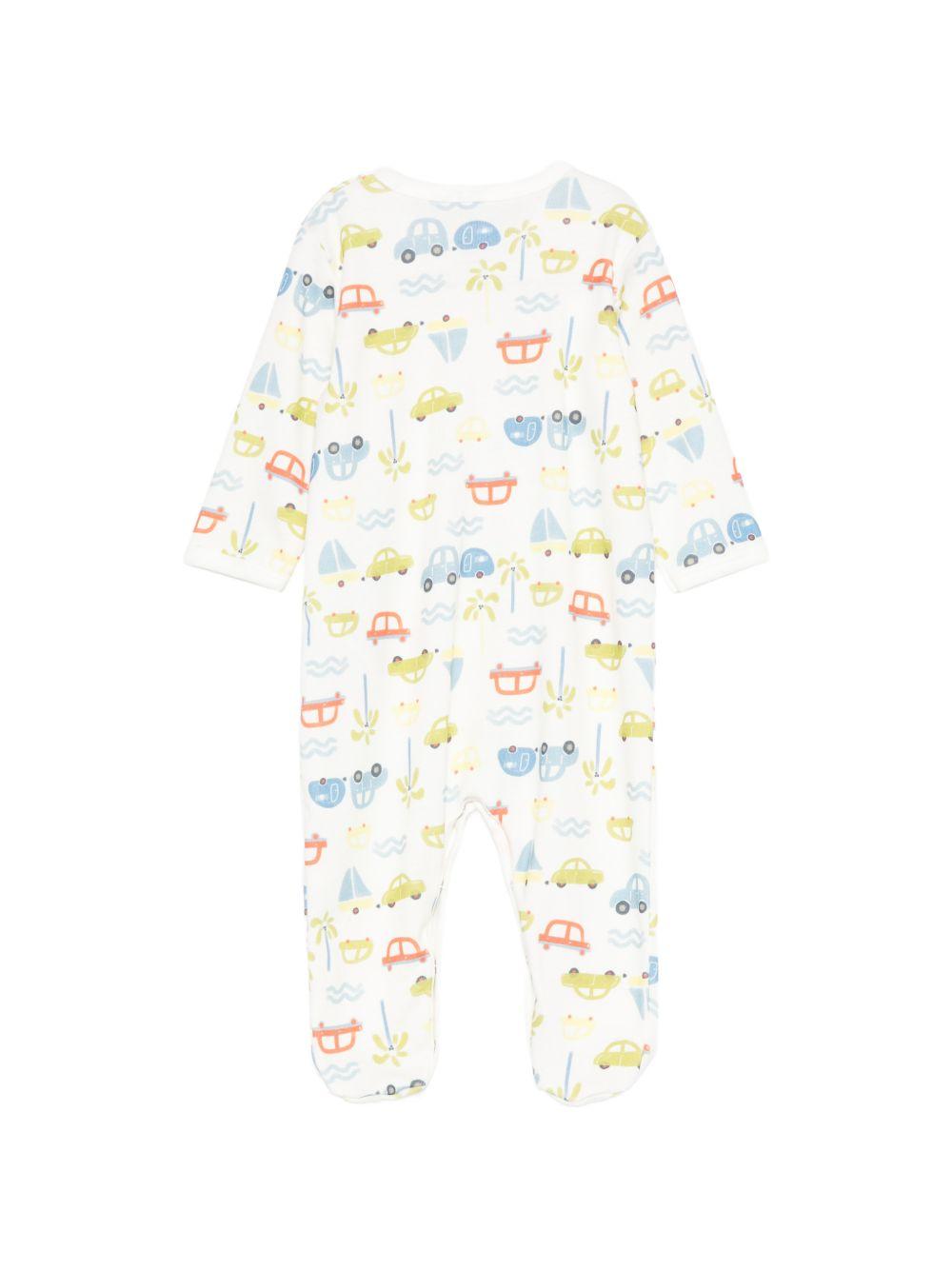 Tutina per neonato Petit Bateau bianca con stampa macchinine all-over A0FCN 01 PETIT BATEAU KIDS