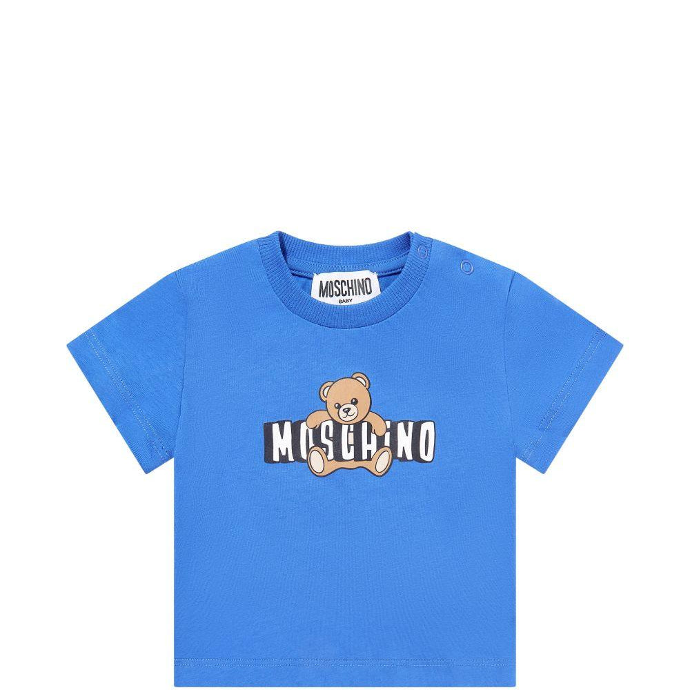 T-shirt per neonati Moschino Kids blu con logo sul davanti MUM04PLAA03 40630 MOSCHINO KIDS