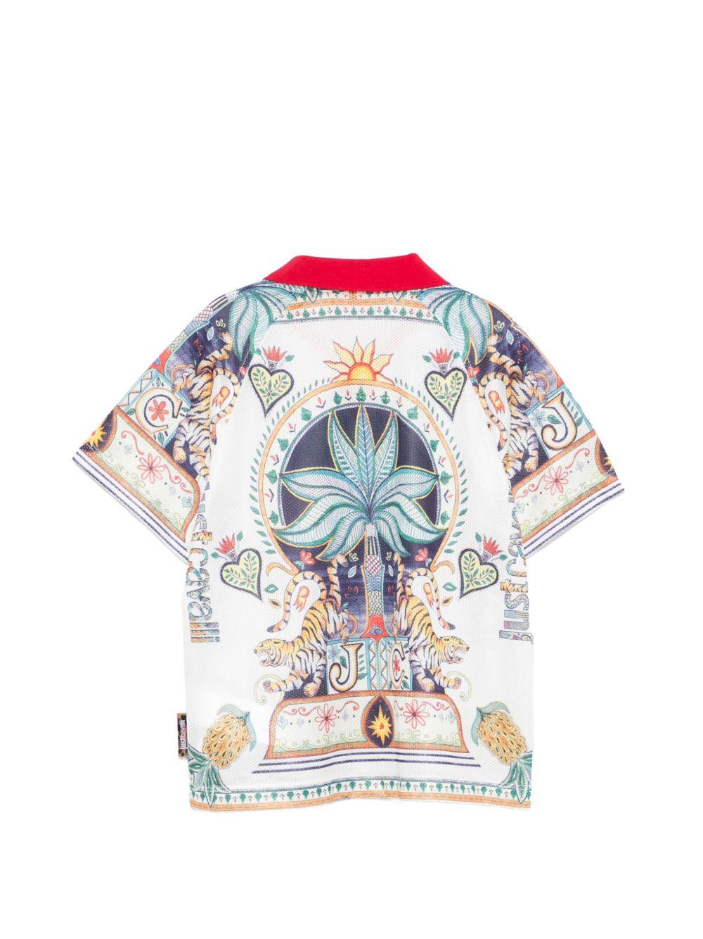 T-shirt per bambino Just Cavalli Kids bianco con stampa tigrata JGP26106PO PALM PRISTINE ROBERTO CAVALLI KIDS