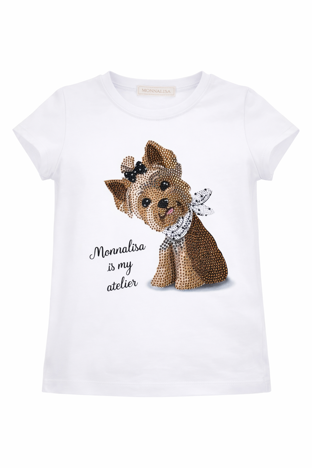 T-shirt per bambina Monnalisa bianca con stampa grafica cane 19G613 7032 0099 MONNALISA KIDS
