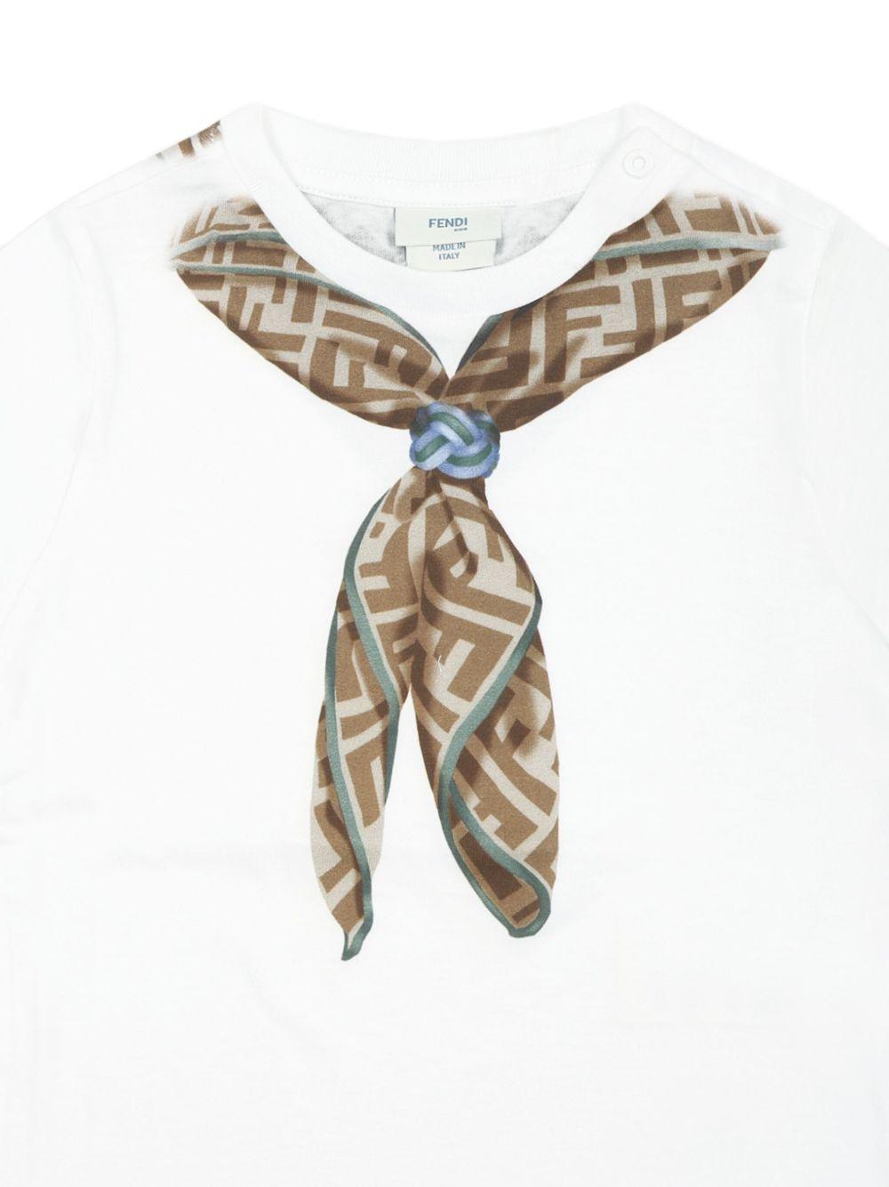 T-shirt per neonata Fendi Kids bianco con stampa foulard con monogramma BMI258 7AJ F0TU9 FENDI KIDS