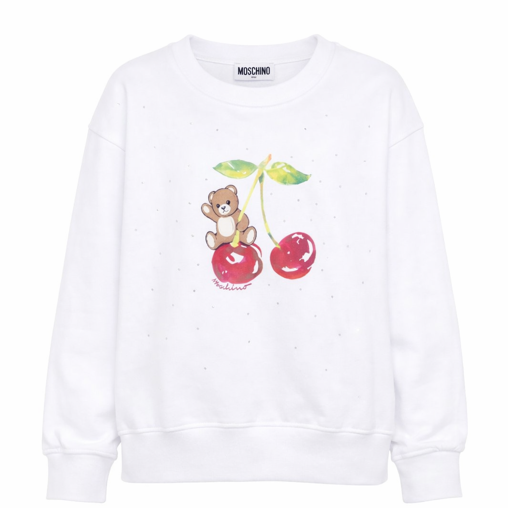 Felpa per bambina Moschino Kids bianca con grafica ciliegia HDF06OLDA25 10101 MOSCHINO KIDS