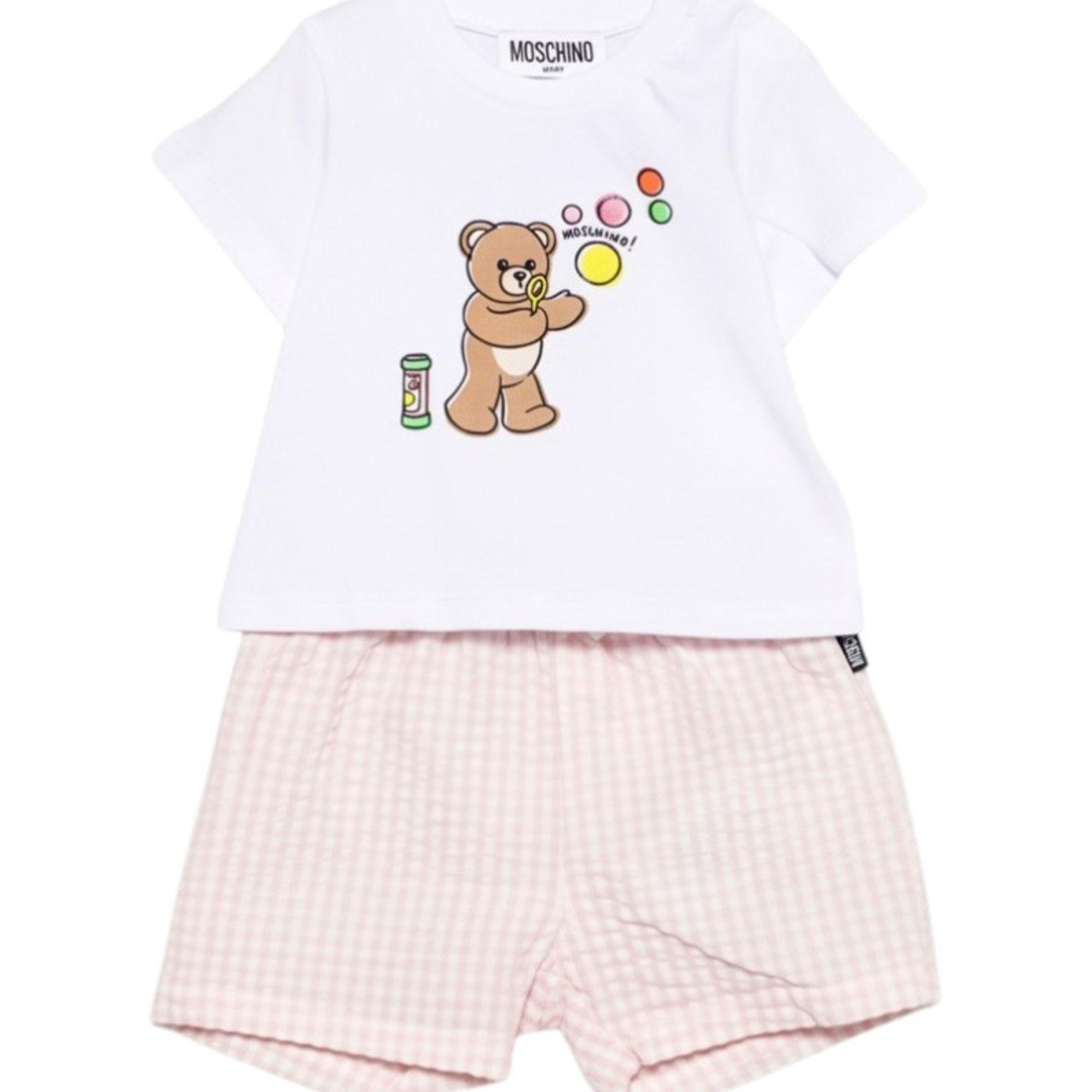 Set t-shirt e shorts per neonati Moschino Kids multicolor con stampa Teddy Bear MUG01SLZE10 82543 MOSCHINO KIDS