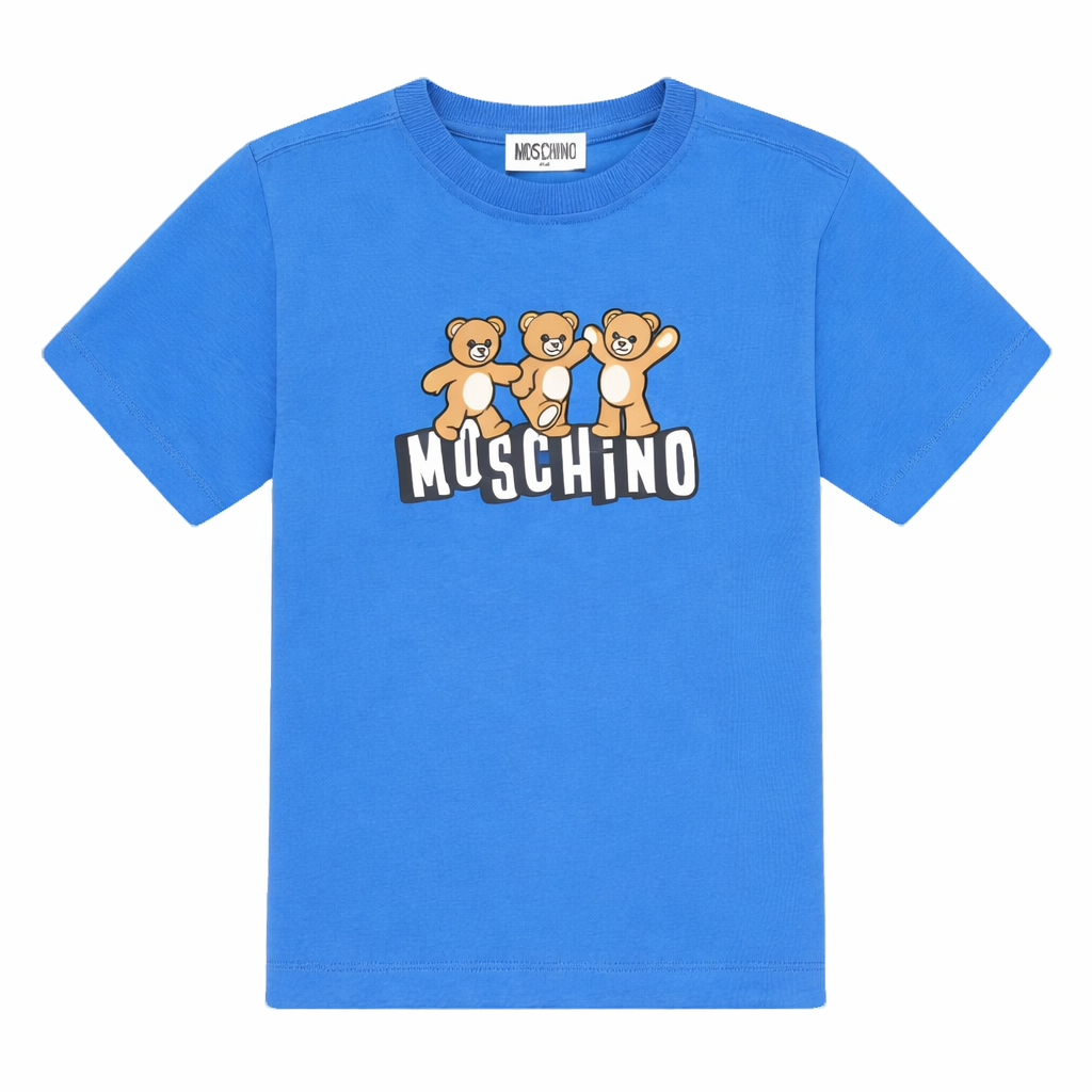 T-shirt per bambini Moschino Kids blu con stampa grafica orsetti HUM05PLAA23 40630 MOSCHINO KIDS
