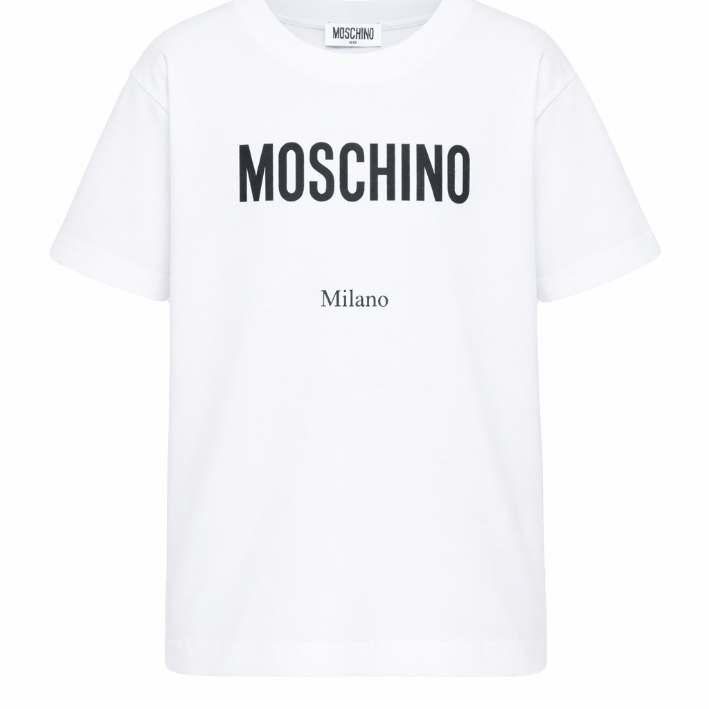 T-shirt per bambino Moschino Kids bianca con stampa logo H6M05GLAA23 10101 MOSCHINO KIDS