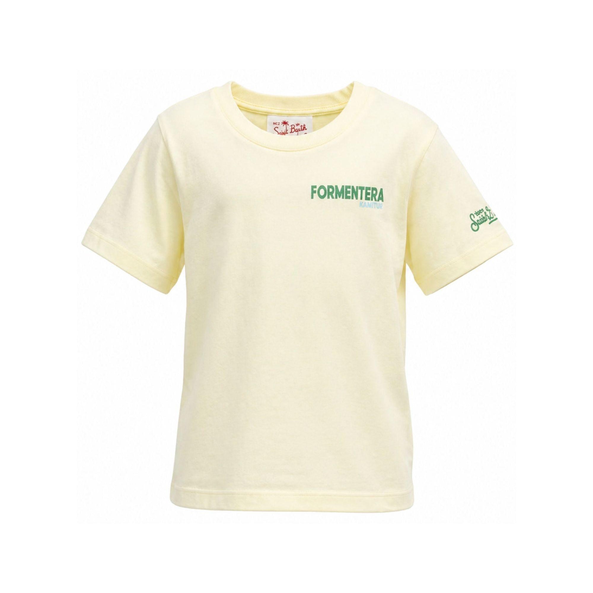 T-shirt per bambino MC2 Saint Barth Kids gialla con stampa grafica sul retro PRL0001 02304L MC2 ST. BARTH KIDS