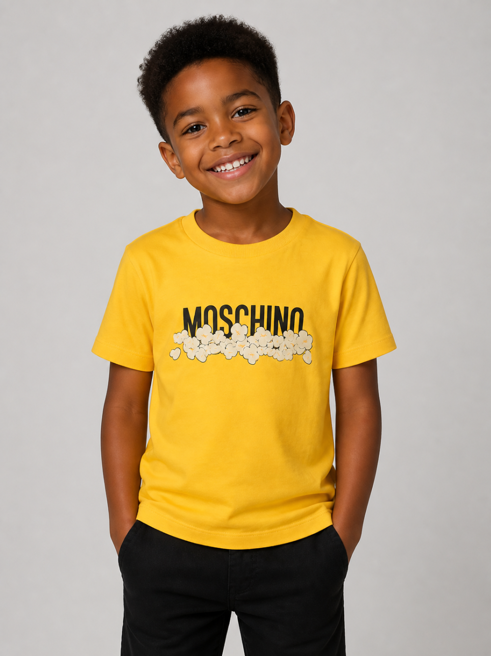 T-shirt per bambini Moschino Kids gialla con stampa grafica con logo H6M058LAA20 51140 MOSCHINO KIDS
