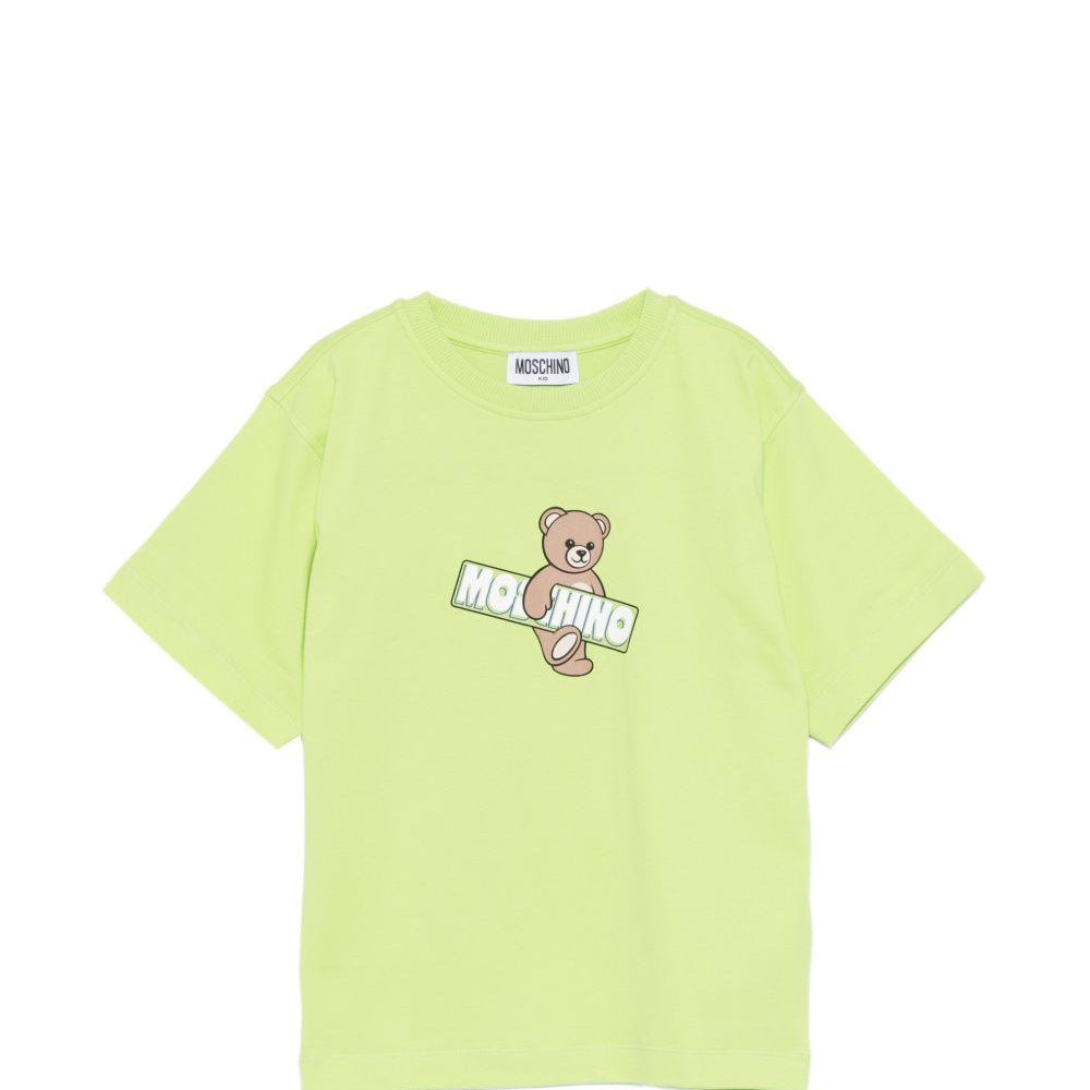 T-shirt per bambini Moschino Kids verde con stampa Teddy Bear sul davanti HYM03SLFA07 30355 MOSCHINO KIDS