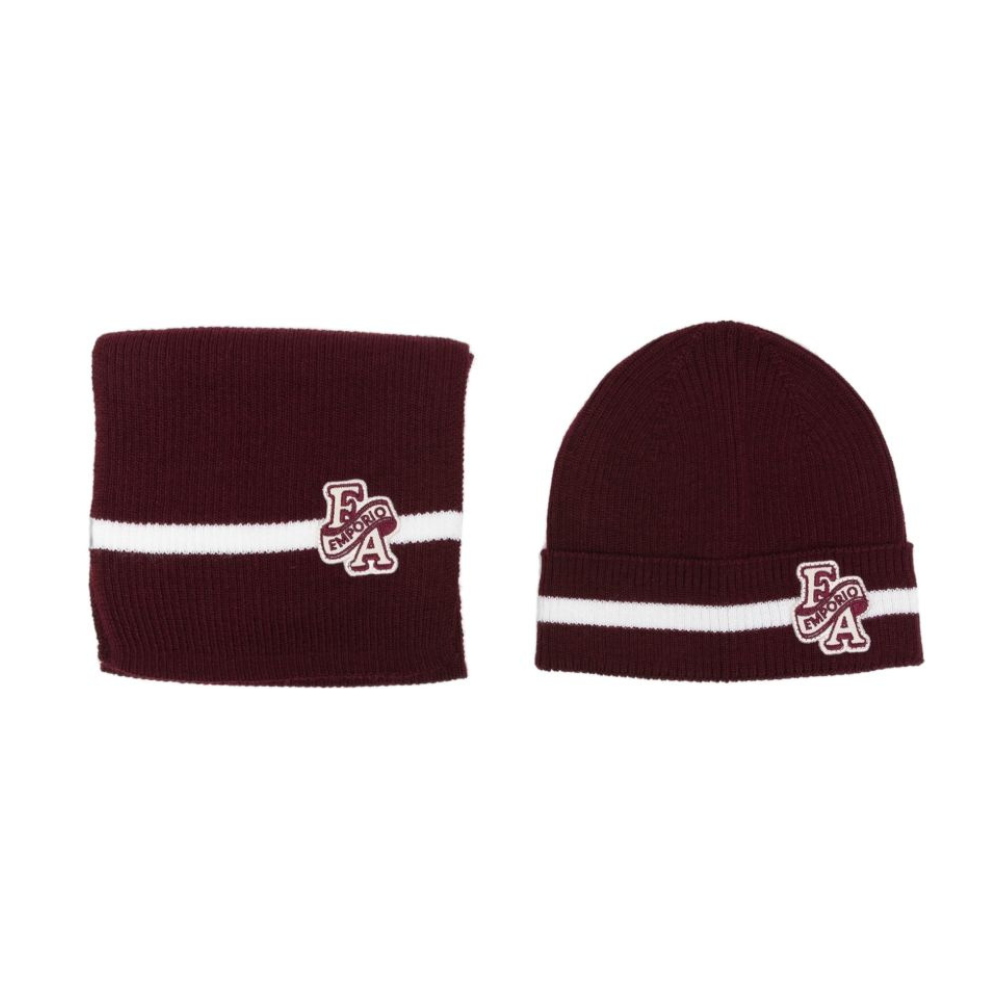 Set di sciarpe a righe per neonato Emporio Armani Kids bordeaux con ricamo logo EB001679 AF27314 UA343 EMPORIO ARMANI KIDS