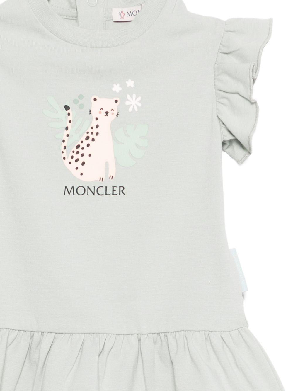 Abito per neonata Moncler Enfant verde con stampa grafica sul davanti L19518I0000289AUM 810 MONCLER ENFANT