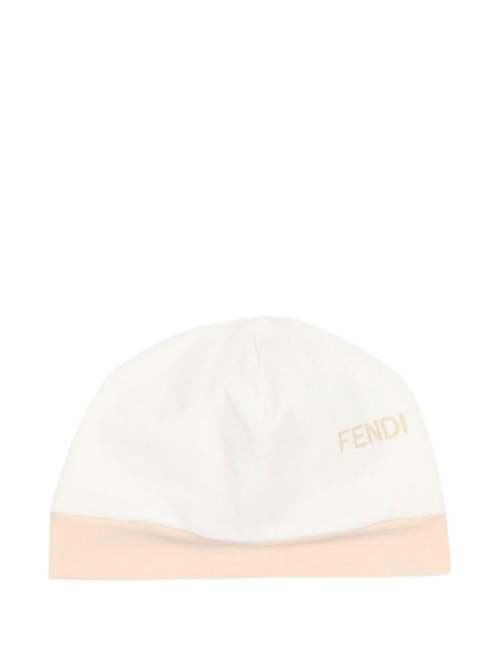 Set tutina, berretto e bavaglino per neonati Fendi Kids bianco con stampa orsetto BUK167 ST8 F0TU9 FENDI KIDS