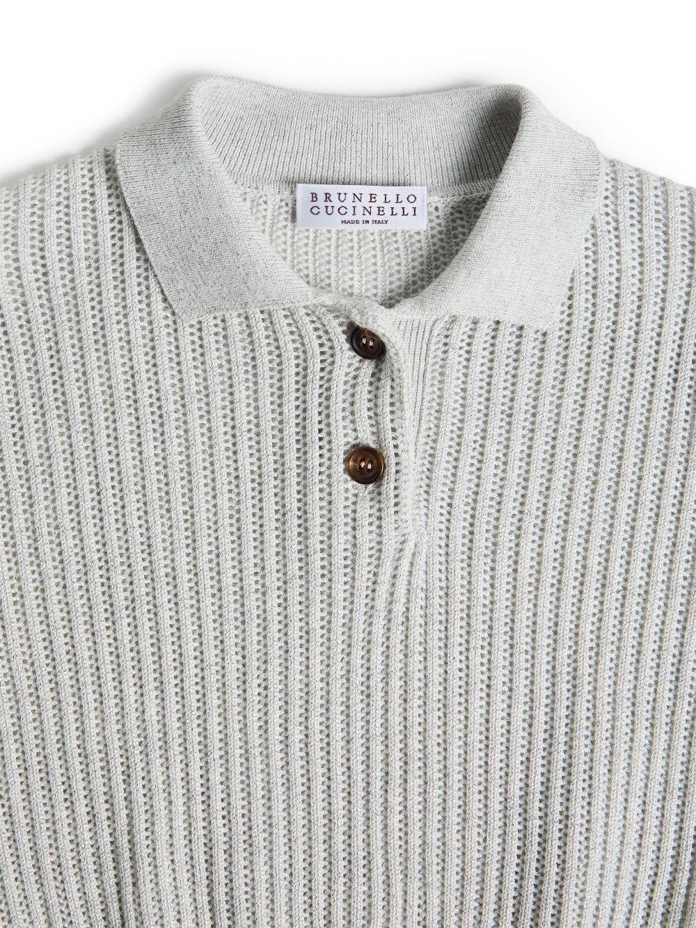 Polo in maglia con dettagli brillanti per bambino Brunello Cucinelli Kids grigio con orlo a coste BSTM20005 CP838 BRUNELLO CUCINELLI KIDS