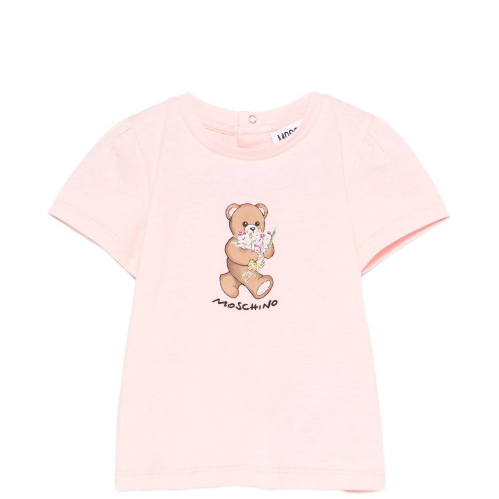 T-shirt per neonata Moschino Kids rosa con stampa Teddy Bear MDM03NLAA02 50209 MOSCHINO KIDS